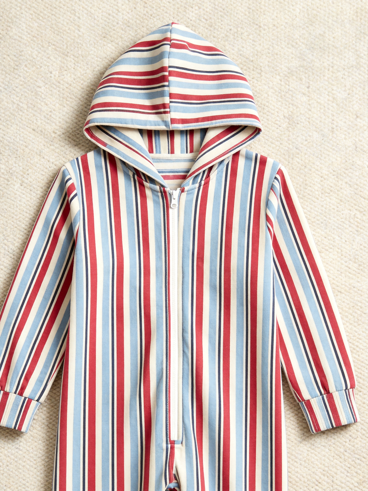 Women Zip-Up Loungewear with Hood - Classic Striped Winter Romper Hooded Onesie