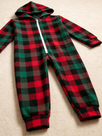 Family Matching Zip-Up Loungewear with Hood - Red & Green Buffalo Plaid Holiday Pajamas Hooded Onesie