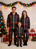 Family Matching Zip-Up Loungewear with Hood - Traditional Tartan Plaid Sleepwear Jumpsuit Hooded Onesie