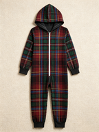 Family Matching Zip-Up Loungewear with Hood - Traditional Tartan Plaid Sleepwear Jumpsuit Hooded Onesie
