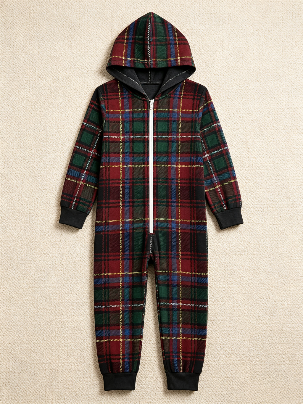 Women Zip-Up Loungewear with Hood - Traditional Tartan Plaid Sleepwear Jumpsuit Hooded Onesie