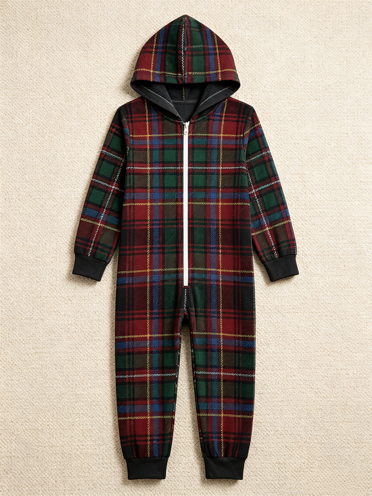 Women Zip-Up Loungewear with Hood - Traditional Tartan Plaid Sleepwear Jumpsuit Hooded Onesie