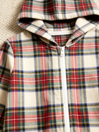 Family Matching Zip-Up Loungewear with Hood - Cream Plaid Winter Holiday Romper Hooded Onesie