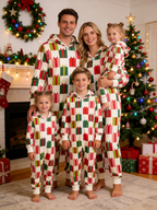 Family Hooded Onesie Christmas Zip-Up Loungewear - Cream & Red Gift Boxes Print Holiday Sleepwear