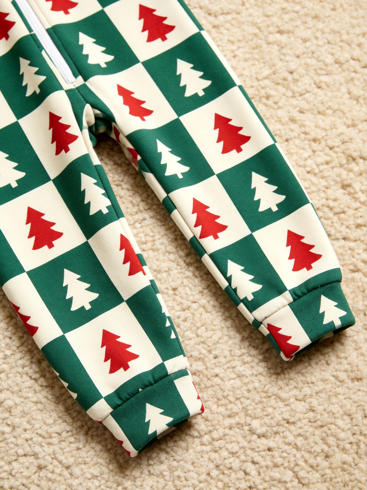 Women Christmas Tree Checkered Hooded One-Piece Jumpsuit Pajamas