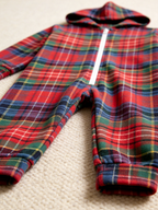 Women Hooded Onesie Christmas Zip-Up Loungewear - Classic Red & Green Tartan Plaid Pajamas