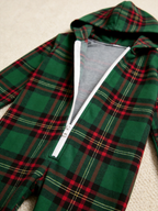 Family Hooded Onesie Christmas Zip-Up Loungewear - Forest Green Tartan Plaid Sleepwear