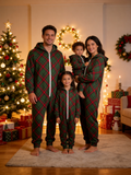 Family Hooded Onesie Christmas Zip-Up Loungewear - Green Diagonal Tartan Plaid Romper