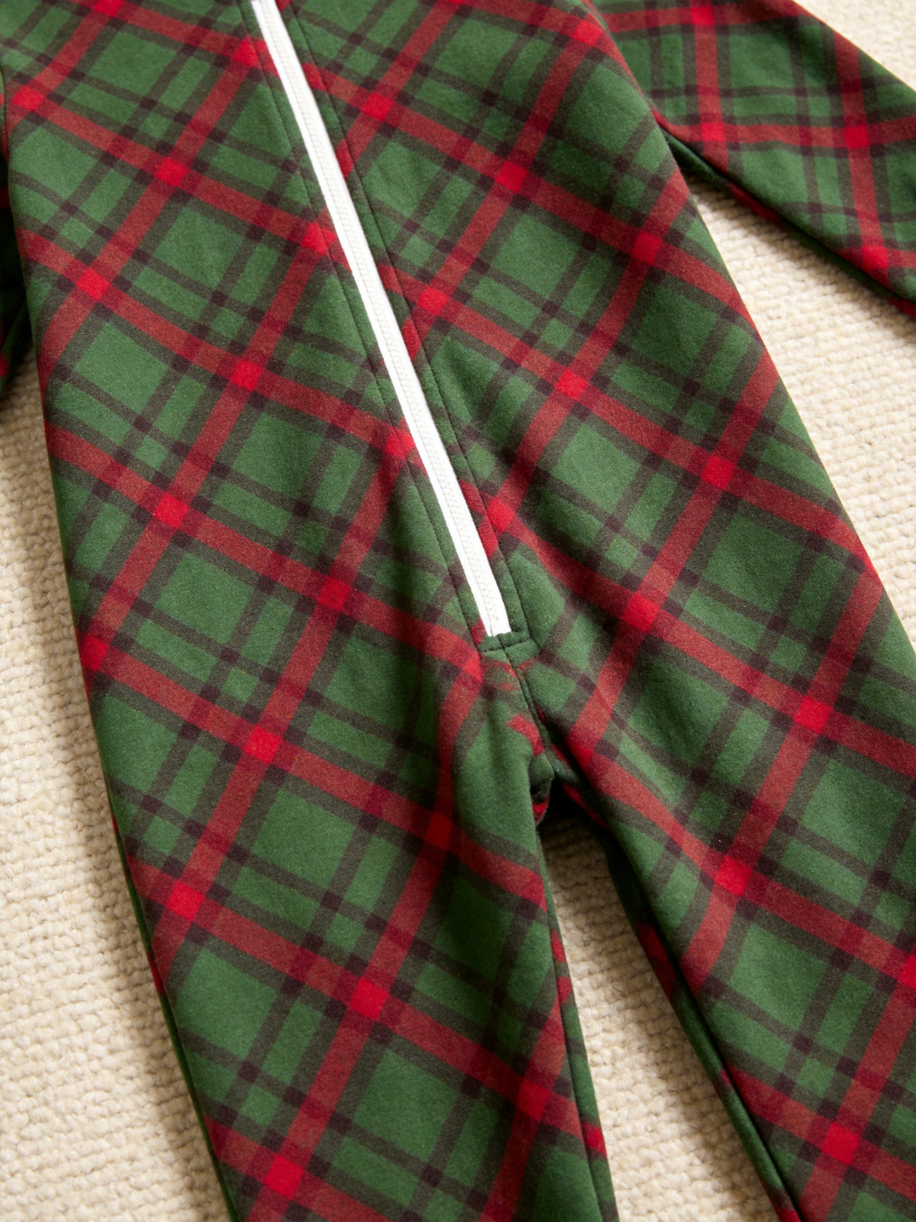 Family Hooded Onesie Christmas Zip-Up Loungewear - Green Diagonal Tartan Plaid Romper