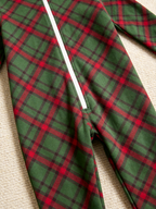 Women Hooded Onesie Christmas Zip-Up Loungewear - Green Diagonal Tartan Plaid Romper