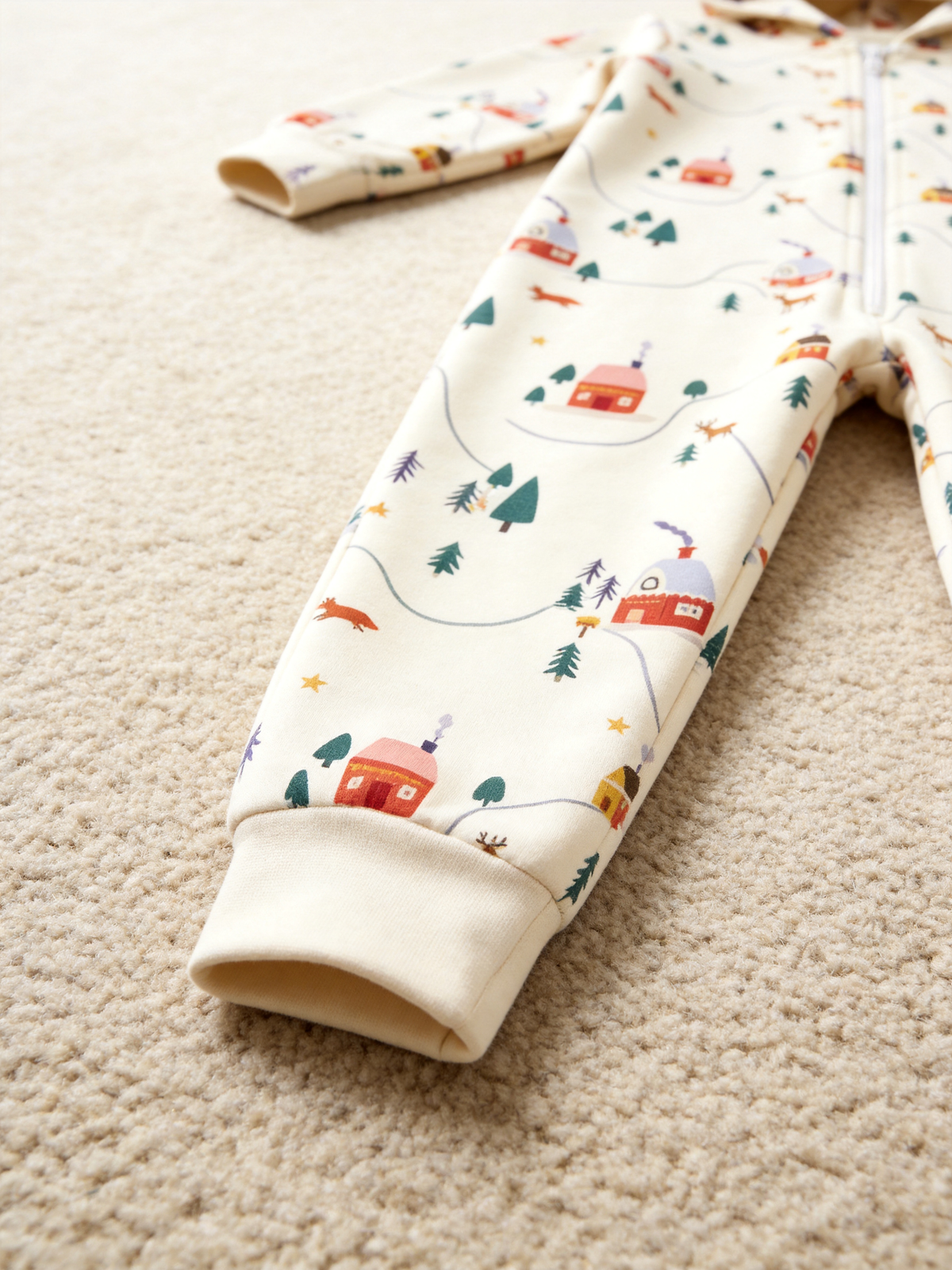 Winter Wonderland Village & Deers Hooded Jumpsuit Women Pajamas