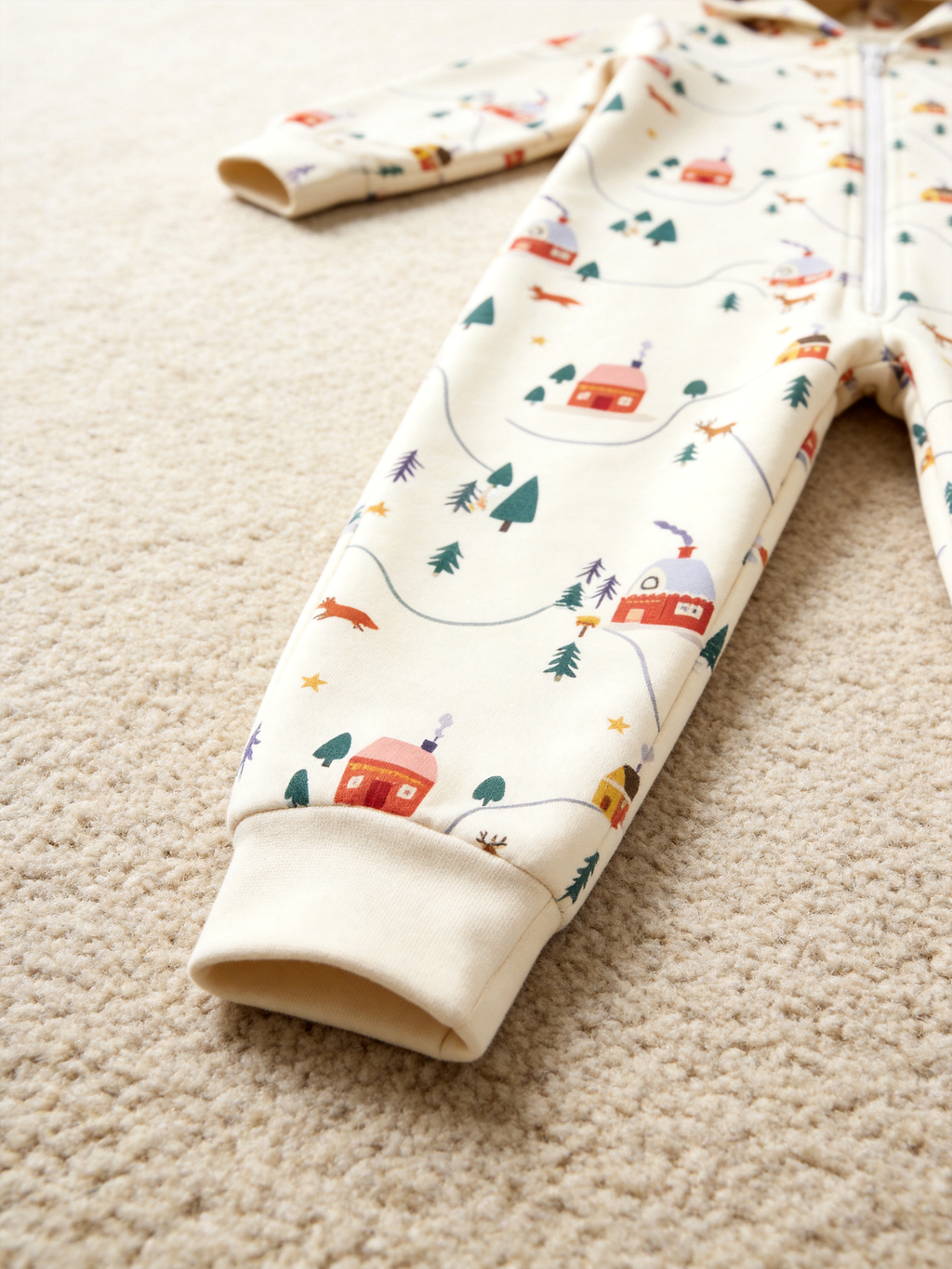 Winter Wonderland Village & Deers Hooded Jumpsuit Family Pajamas