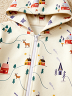 Winter Wonderland Village & Deers Hooded Jumpsuit Women Pajamas