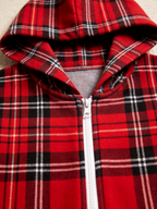 Family Hooded Onesie Christmas Zip-Up Loungewear - Vibrant Red Tartan Plaid Holiday Pajamas