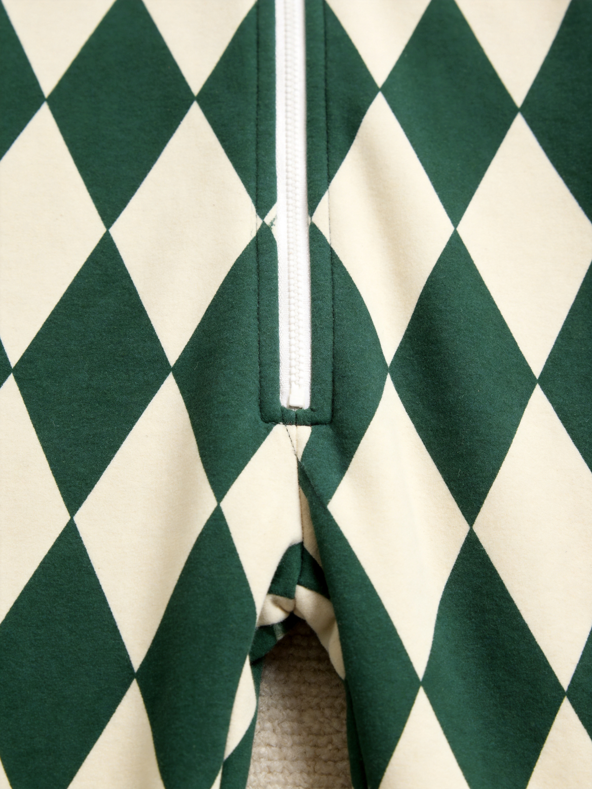 Women Hooded Onesie Christmas Zip-Up Loungewear - Dark Green & Cream Argyle Diamond Holiday Romper