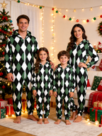 Family Hooded Onesie Christmas Zip-Up Loungewear - Sage Green & Black Argyle Check Jumpsuit