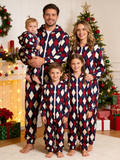 Family Hooded Onesie Christmas Zip-Up Loungewear - Navy & Burgundy Argyle Diamond Sleepwear