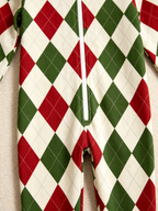 Family Hooded Onesie Christmas Zip-Up Loungewear - Festive Red & Green Argyle Diamond Pajamas