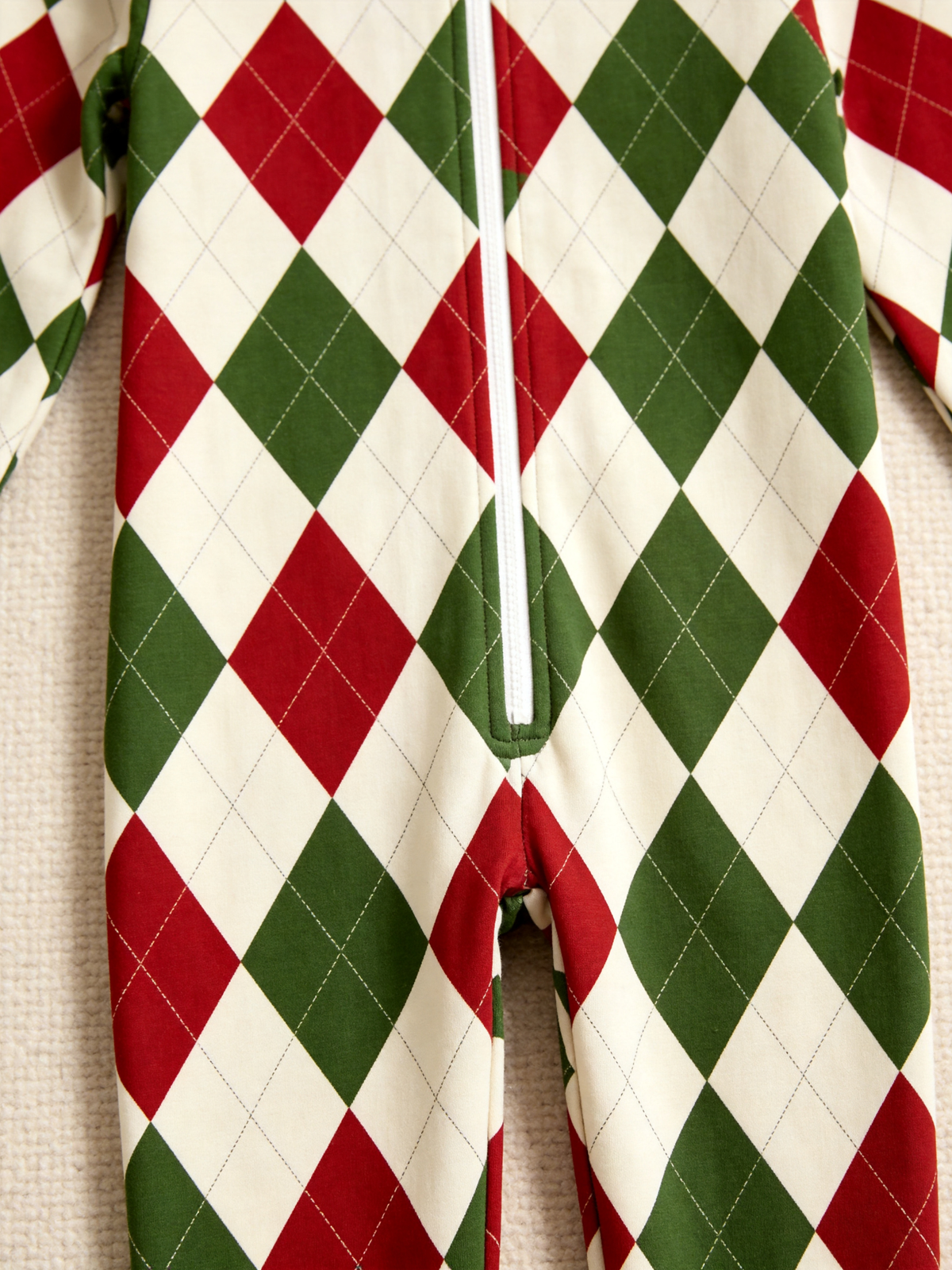 Women Hooded Onesie Christmas Zip-Up Loungewear - Festive Red & Green Argyle Diamond Pajamas
