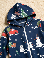 Holiday Snowman & Red Truck Navy Hooded Jumpsuit Women Sleepwear