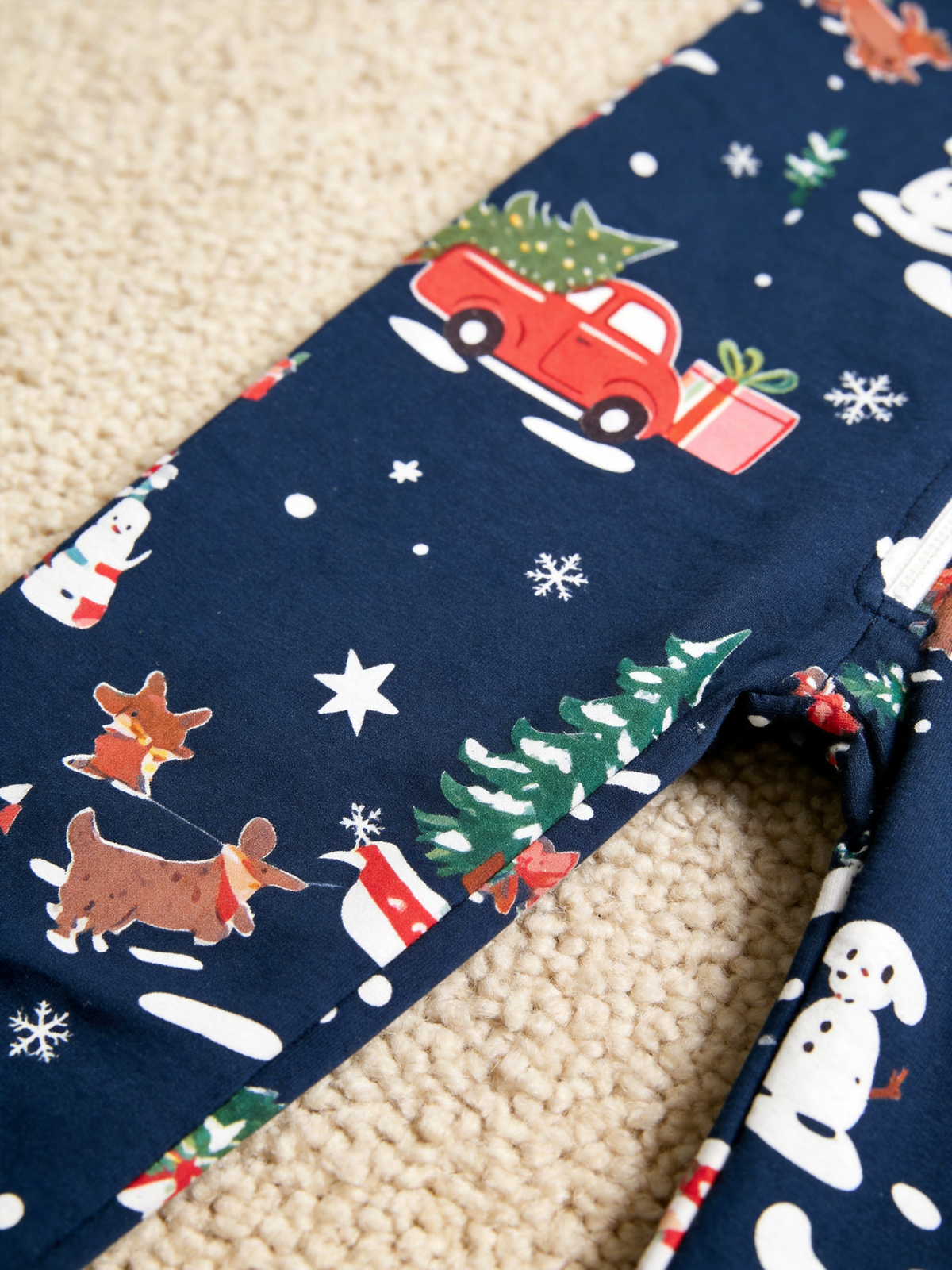 Holiday Snowman & Red Truck Navy Hooded Jumpsuit Women Sleepwear