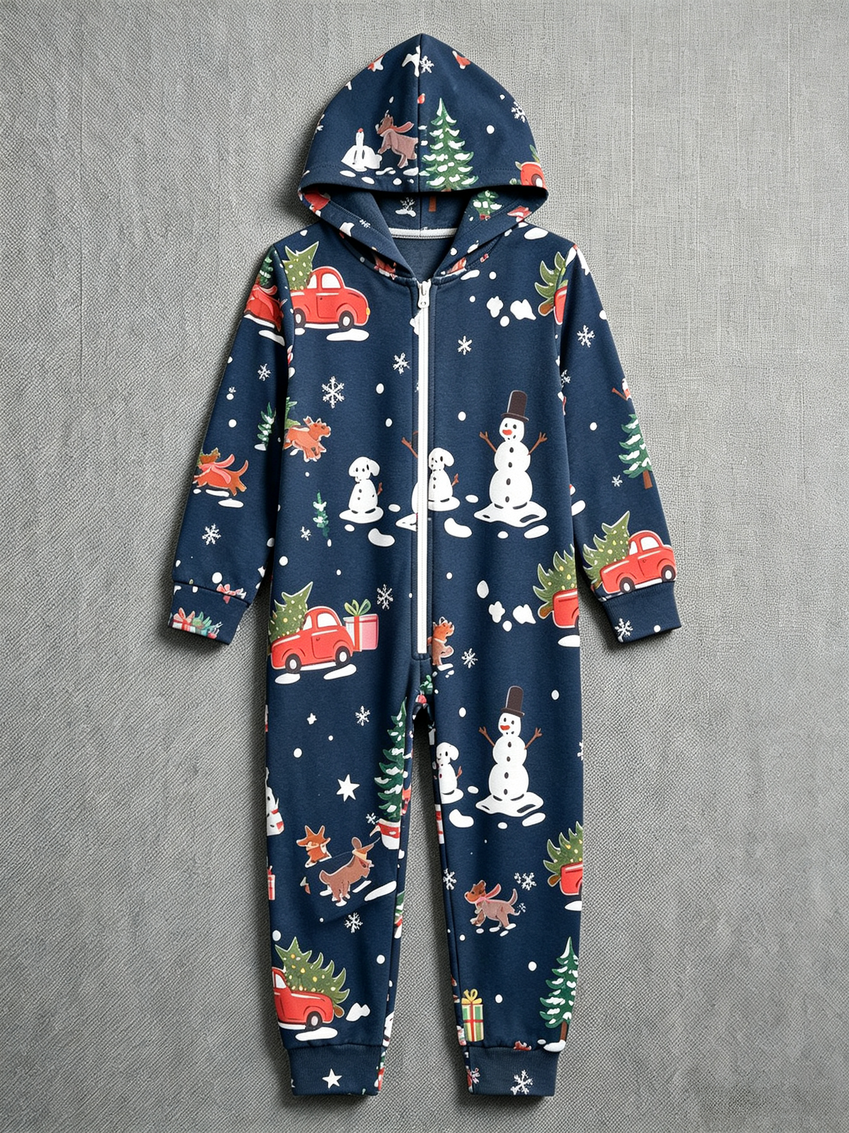 Holiday Snowman & Red Truck Navy Hooded Jumpsuit Women Sleepwear