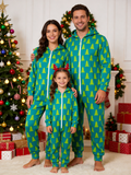Teal Pine Tree Pattern Christmas Family Hooded Onesie - Cozy Zip-Up Loungewear