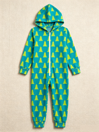 Teal Pine Tree Pattern Christmas Women Hooded Onesie - Cozy Zip-Up Loungewear