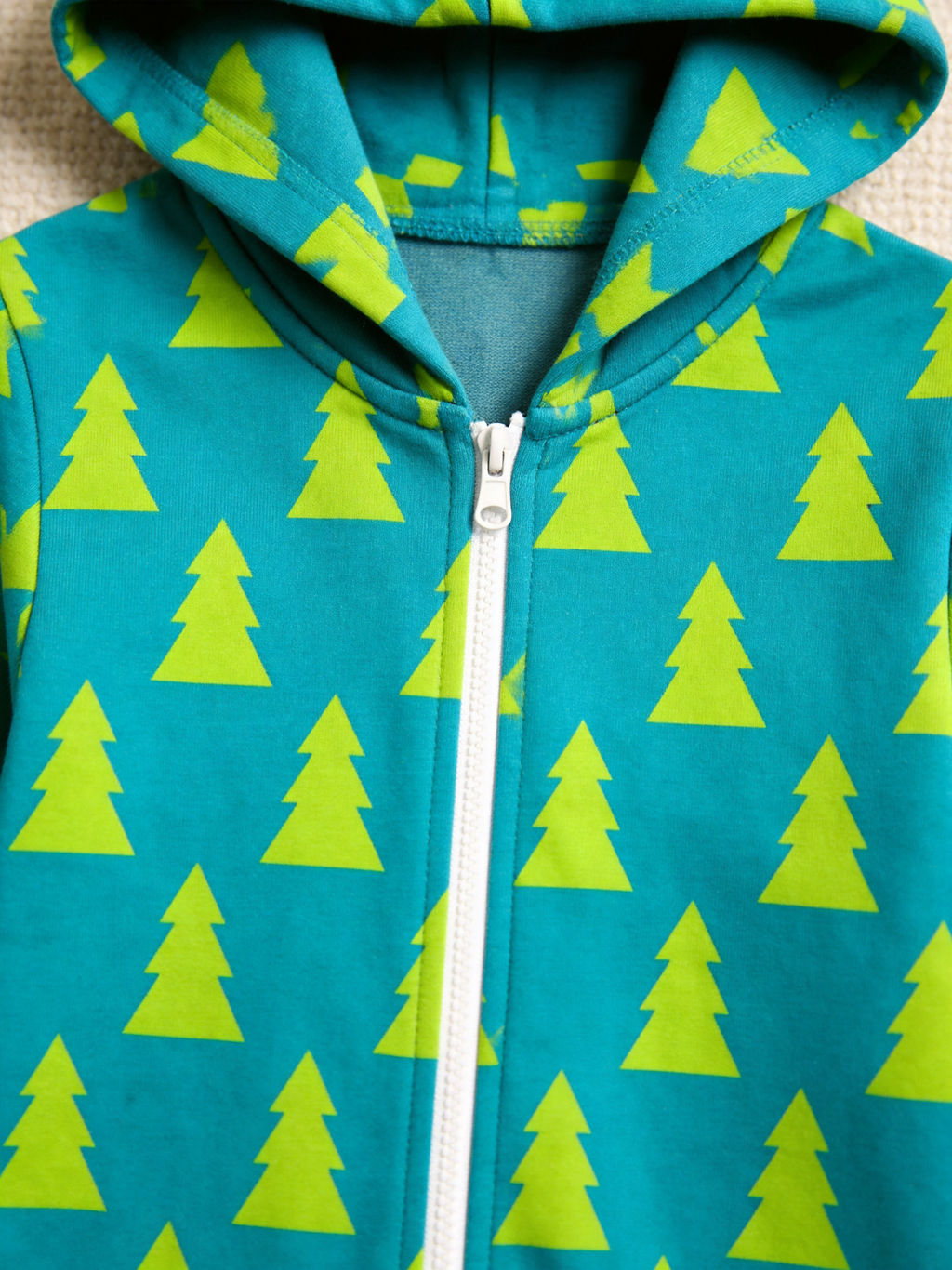 Teal Pine Tree Pattern Christmas Women Hooded Onesie - Cozy Zip-Up Loungewear