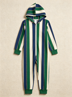 Navy & Green Striped Chain Christmas Women Hooded Onesie - Zip-Up Loungewear