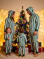 Forest Green & Cream Bold Stripe Christmas Family Hooded Onesie - Zip-Up Loungewear