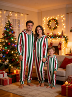 Traditional Red, Green & White Stripe Christmas Family Hooded Onesie - Zip-Up Loungewear