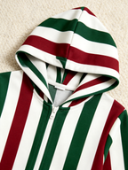 Traditional Red, Green & White Stripe Christmas Women Hooded Onesie - Zip-Up Loungewear