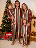 Burgundy & Olive Multi-Stripe Christmas Family Hooded Onesie - Zip-Up Loungewear