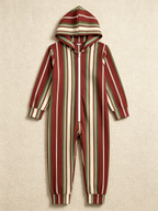 Burgundy & Olive Multi-Stripe Christmas Family Hooded Onesie - Zip-Up Loungewear