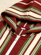 Burgundy & Olive Multi-Stripe Christmas Family Hooded Onesie - Zip-Up Loungewear