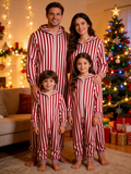 Burgundy & White Candy Cane Stripe Christmas Family Hooded Onesie - Zip-Up Loungewear
