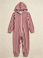 Burgundy & White Candy Cane Stripe Christmas Women Hooded Onesie - Zip-Up Loungewear