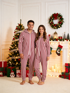 Burgundy & White Candy Cane Stripe Christmas Women Hooded Onesie - Zip-Up Loungewear