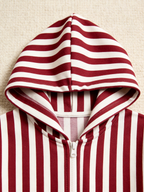 Burgundy & White Candy Cane Stripe Christmas Women Hooded Onesie - Zip-Up Loungewear