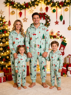 Mint Green Winter Village Skiing Holiday Hooded Jumpsuit Pajamas