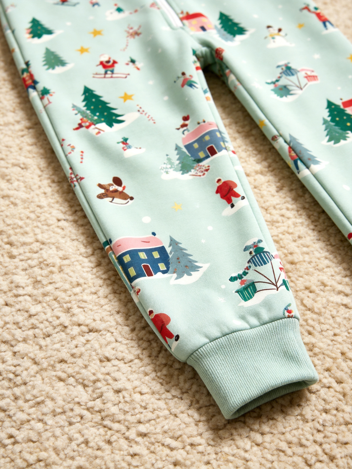 Mint Green Winter Village Skiing Holiday Hooded Jumpsuit Women Women Pajamass
