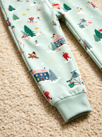 Mint Green Winter Village Skiing Holiday Hooded Jumpsuit Pajamas