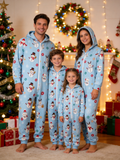 Frosty Snowman Light Blue Hooded Christmas Jumpsuit Sleepwear