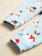 Frosty Snowman Light Blue Hooded Christmas Jumpsuit Sleepwear