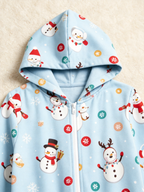 Frosty Snowman Light Blue Hooded Christmas Jumpsuit Sleepwear