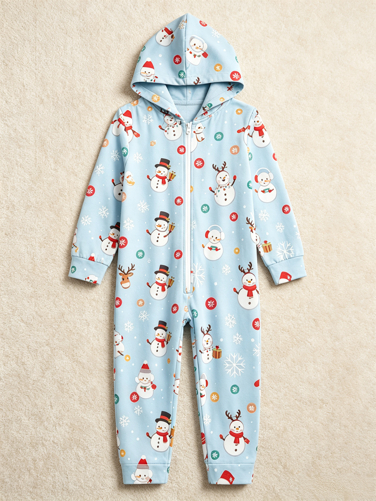 Frosty Snowman Light Blue Hooded Christmas Jumpsuit Women Sleepwear