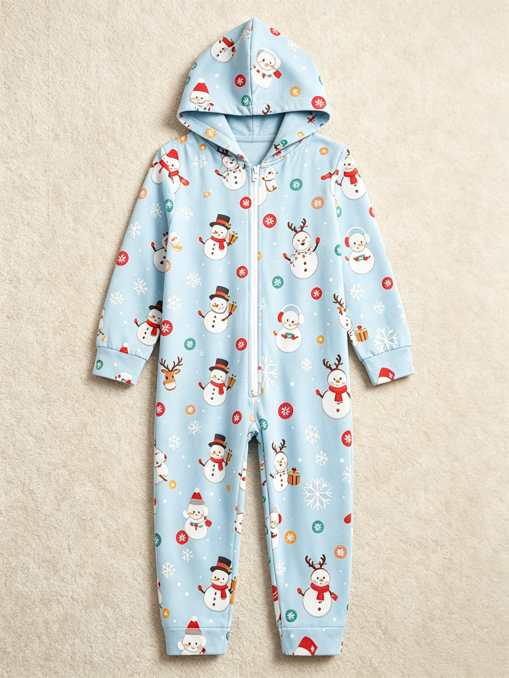 Frosty Snowman Light Blue Hooded Christmas Jumpsuit Sleepwear