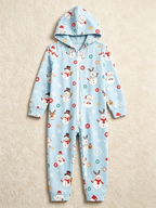 Frosty Snowman Light Blue Hooded Christmas Jumpsuit Sleepwear