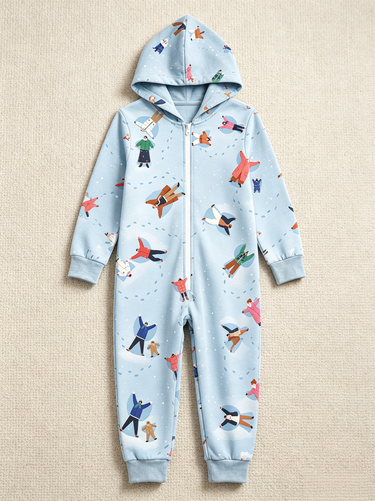 Snow Angel People Print Christmas Family Hooded Onesie - Zip-Up Loungewear